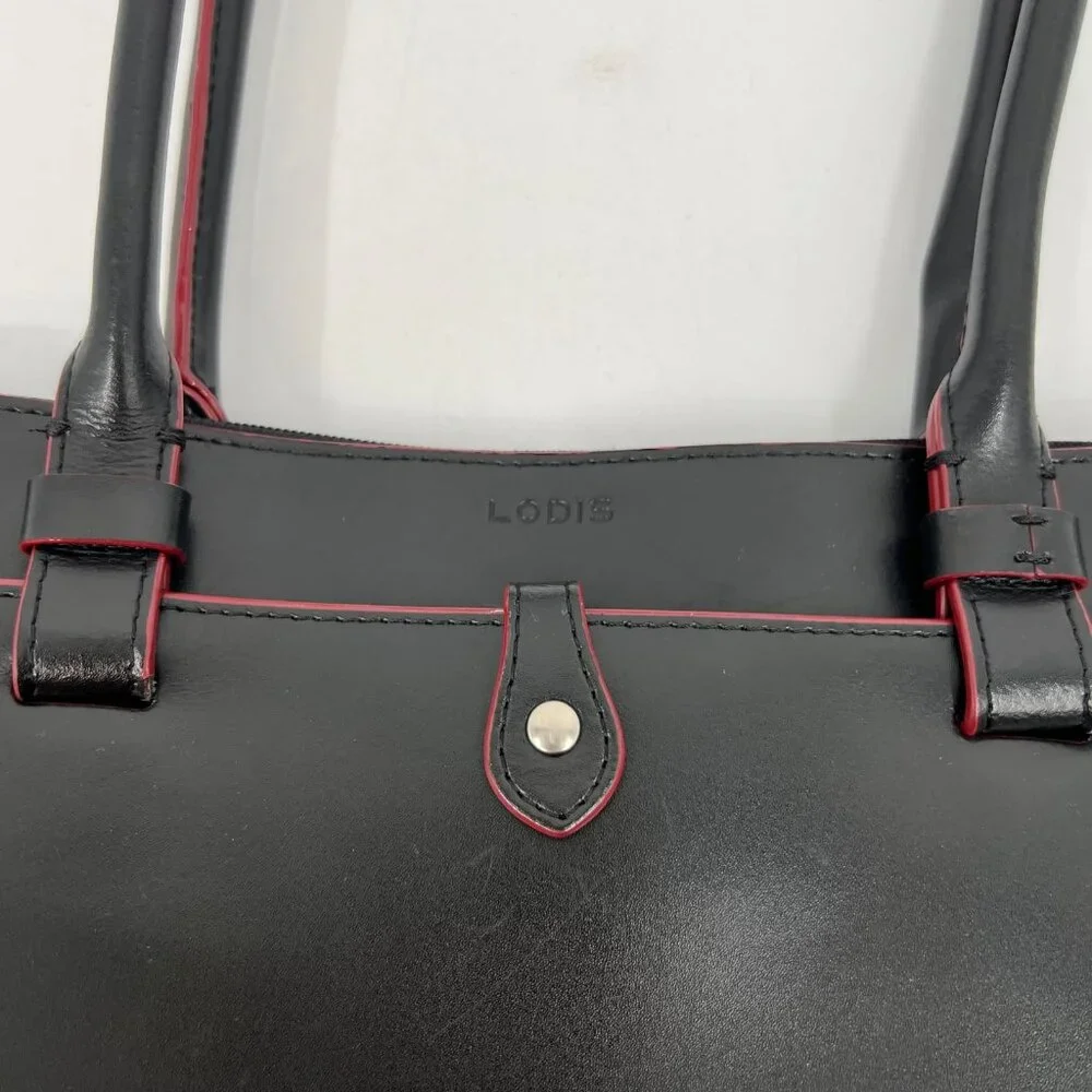Lodis Black Red Leather Classic Laptop Bag | Excellent Condition